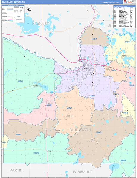 Blue Earth County, MN Zip Code Map